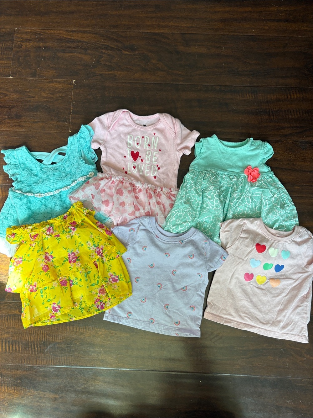 Baby Girls Mixed Pastel & Floral Onesie + dress bundle 3-6m